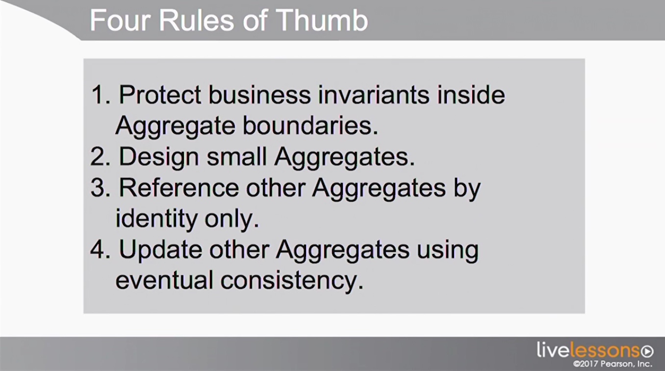 DDD aggregates rule of thumb (credits “DDD distilled” by V. Vernon)