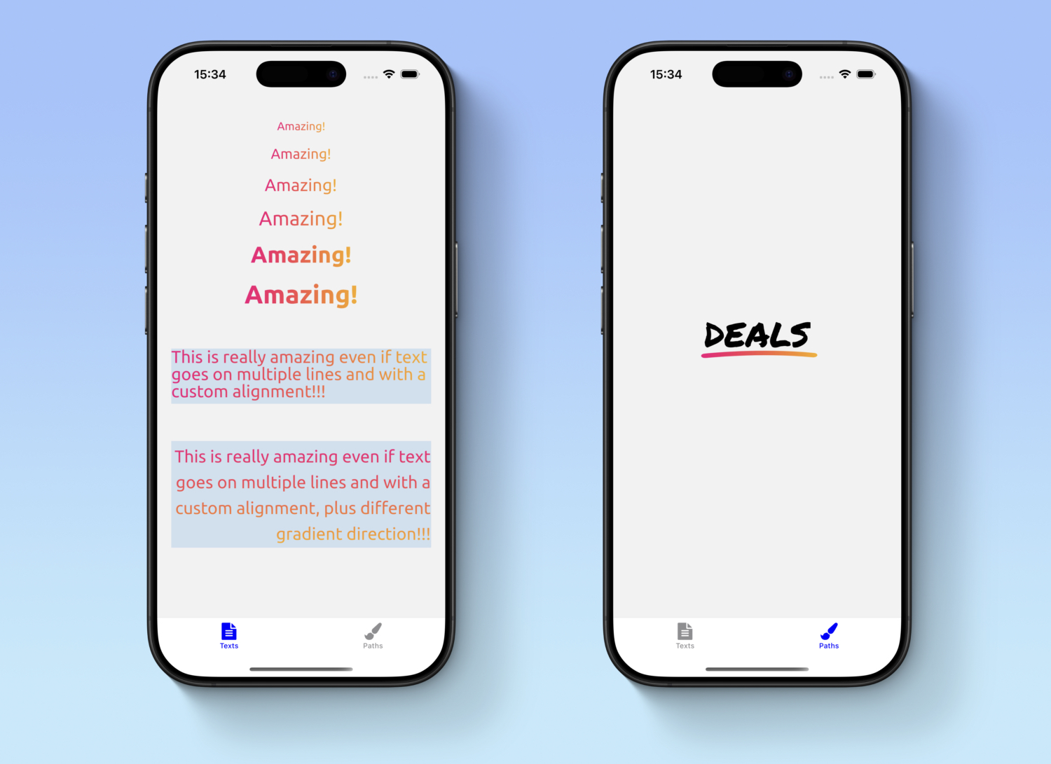 The text with gradients and custom shapes we created with react-native-skia