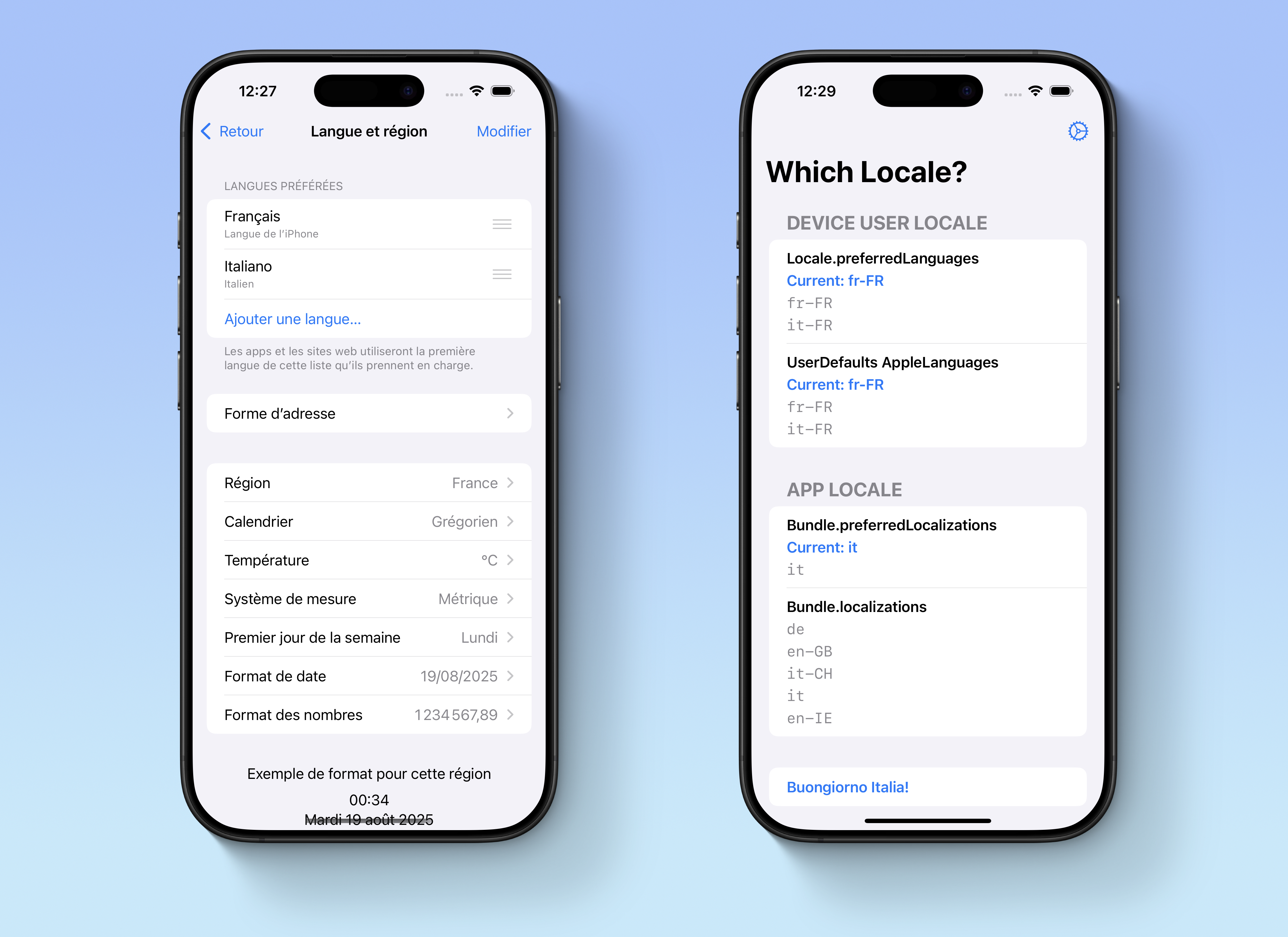 An example of device locale not supported by the app, but with a second preferred language supported