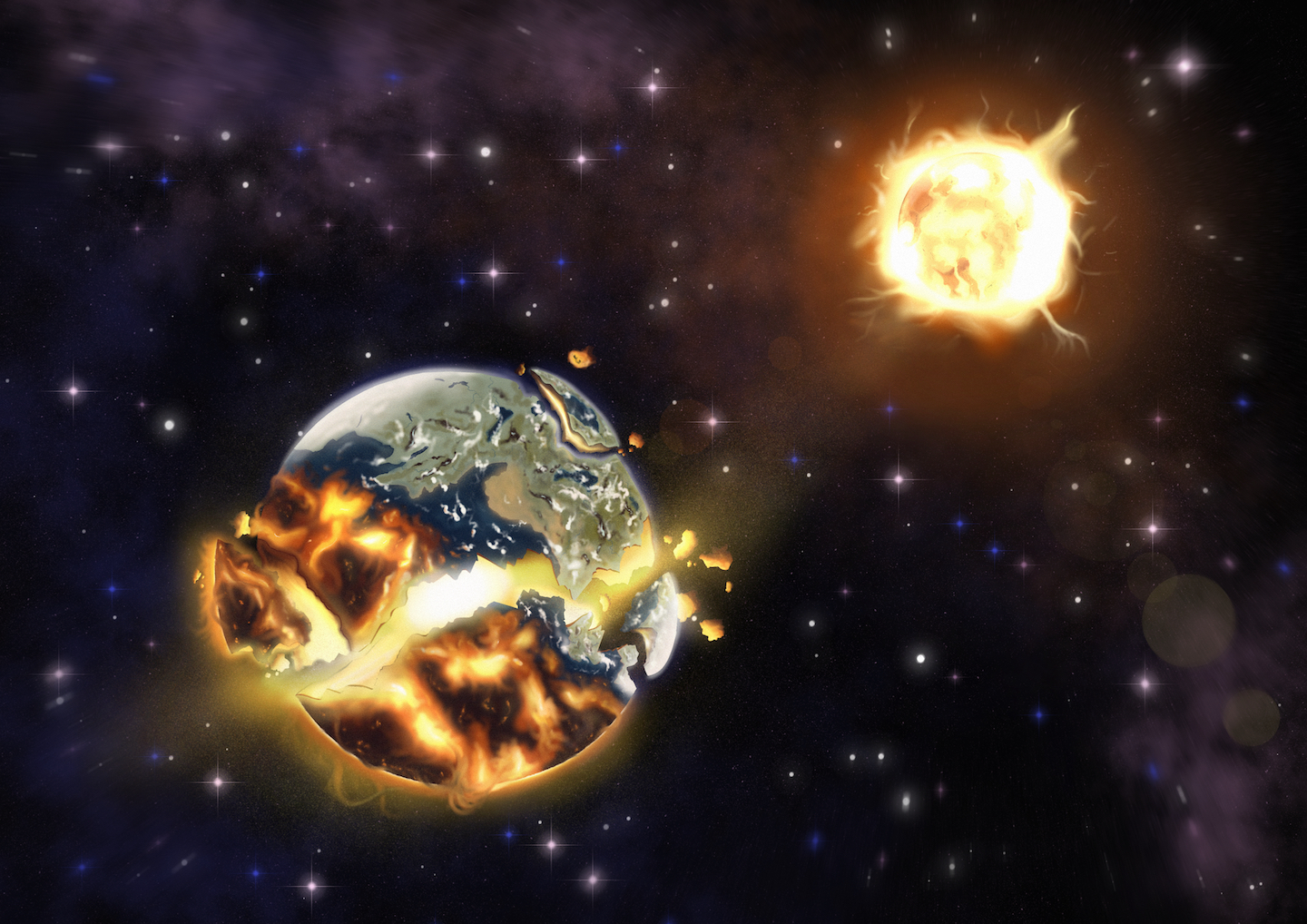 Earth burning next to the sun 🌍🔥