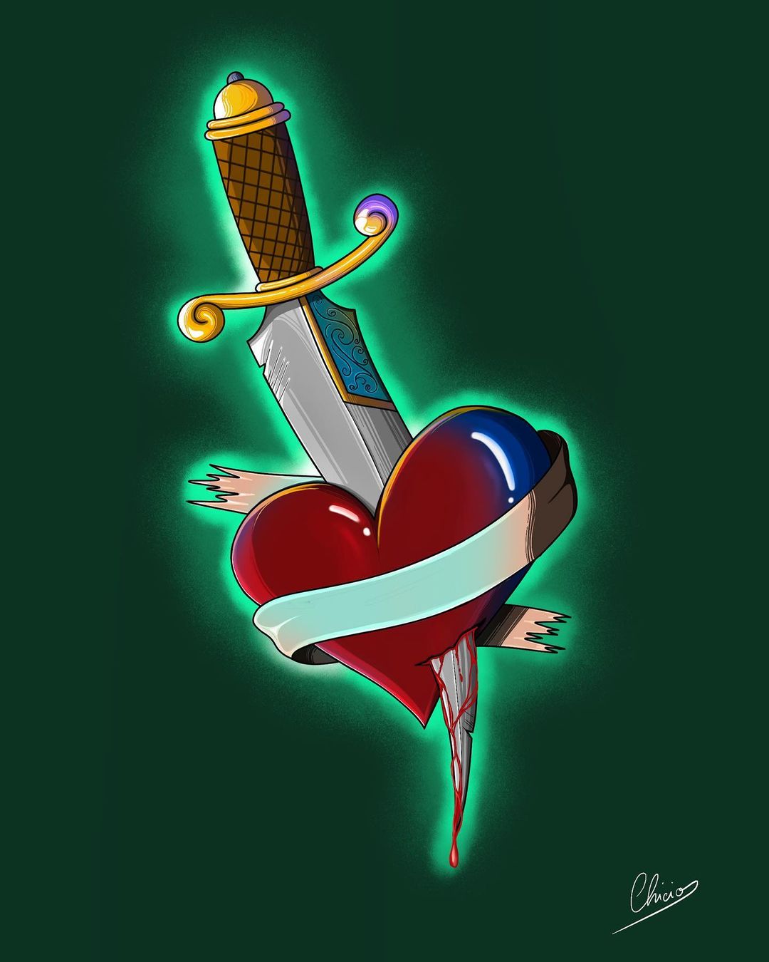 Dagger through a heart, old school tattoo ❤️🗡️